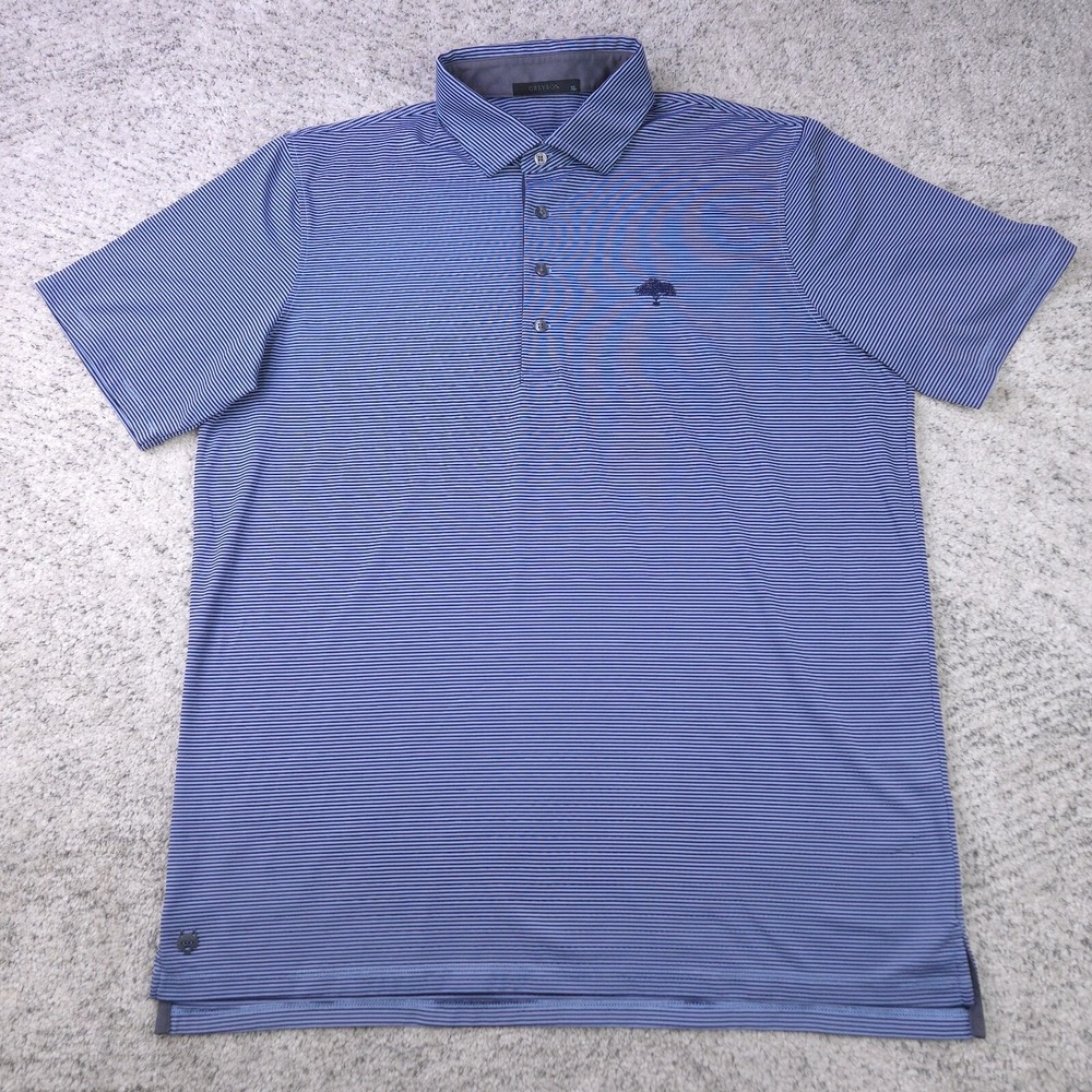 Greyson Golf Polo Mens XL‎ Blue Stripe Tree Logo Short Sleeve Collared Wolf GUC